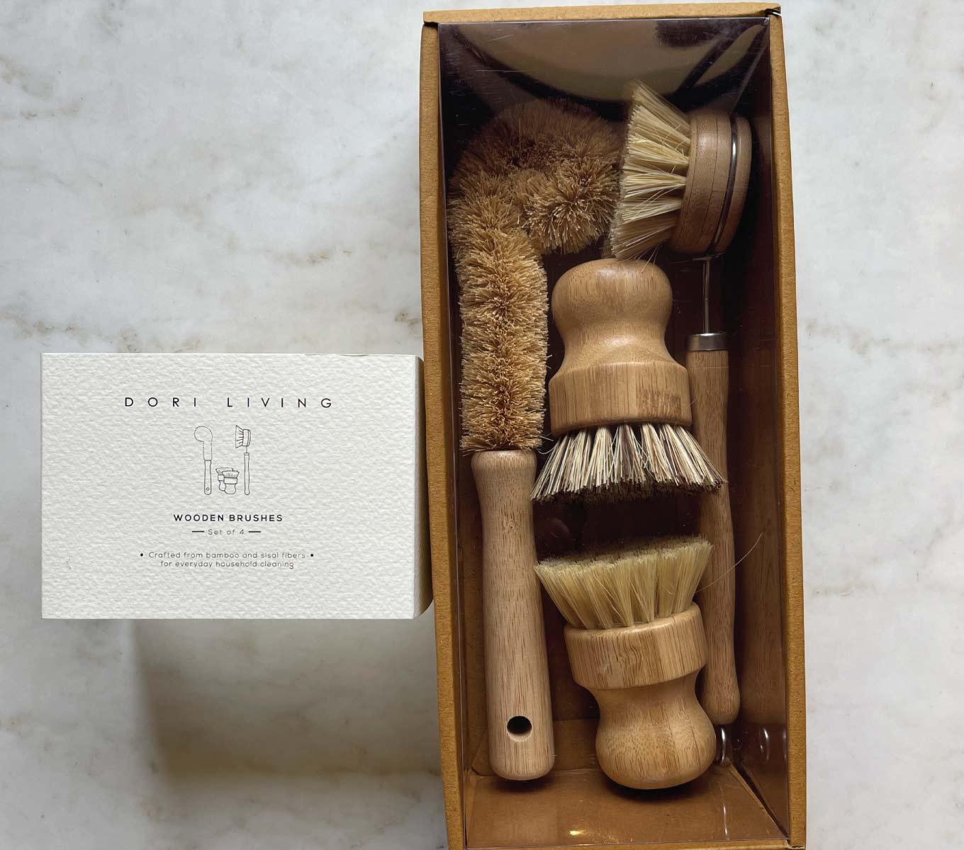 Close view of natural fiber cleaning brush bristles