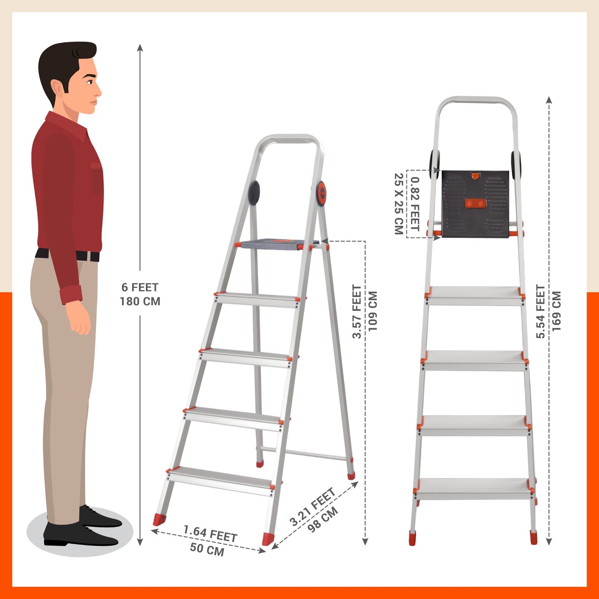 Bathla Advance Pro 5-step ladder dimensions and height comparison graphic
