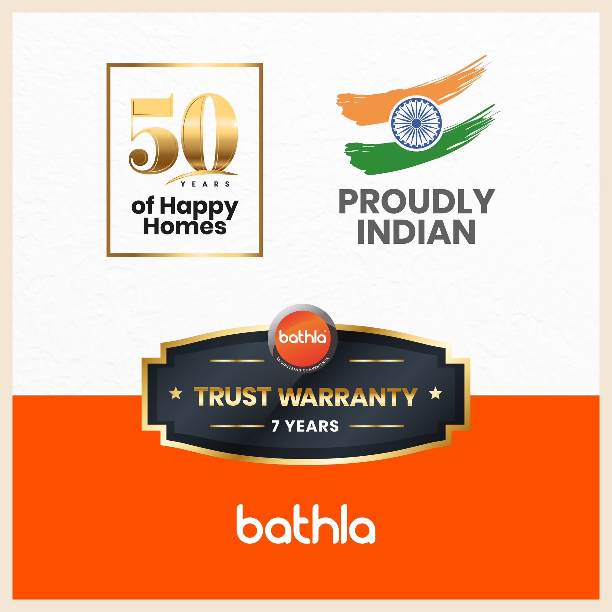 Bathla 7-year trust warranty and Indian brand information graphic