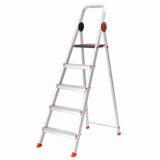 Bathla Advance Pro 5-step aluminium ladder isolated on white background