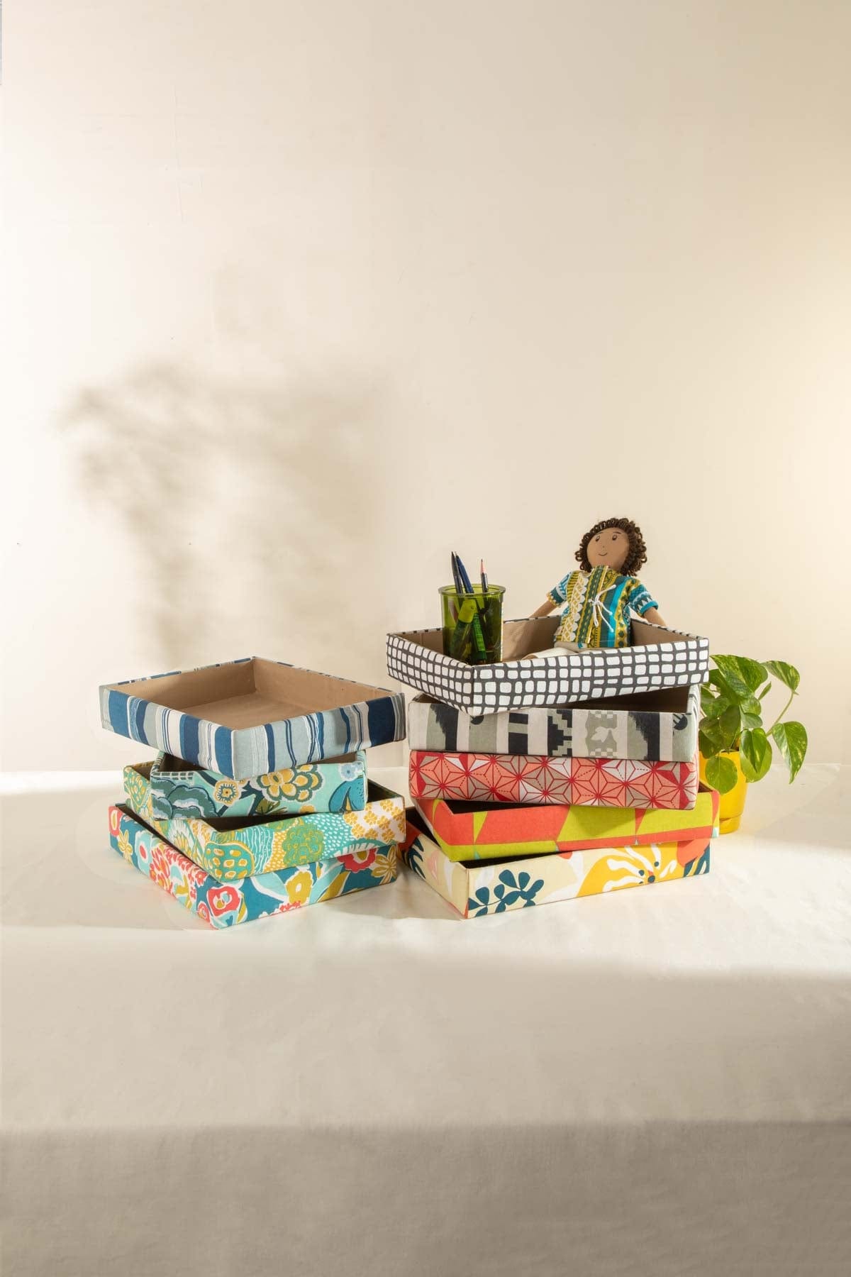 Assorted multi-colored rectangular fabric storage box